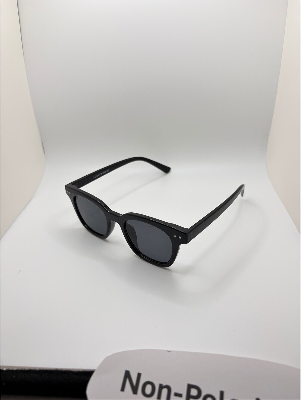 Lucky Brand LB59013 Square Rivet Sunglasses Shiny Black Frame Gray Lens